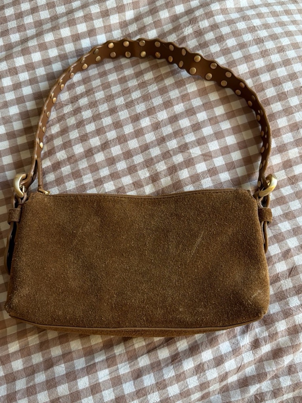 Madewell Brown Suede Shoulder Bag with Studded Strap